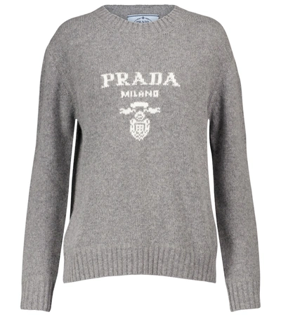 Prada Logo Wool And Cashmere Sweater In Grey