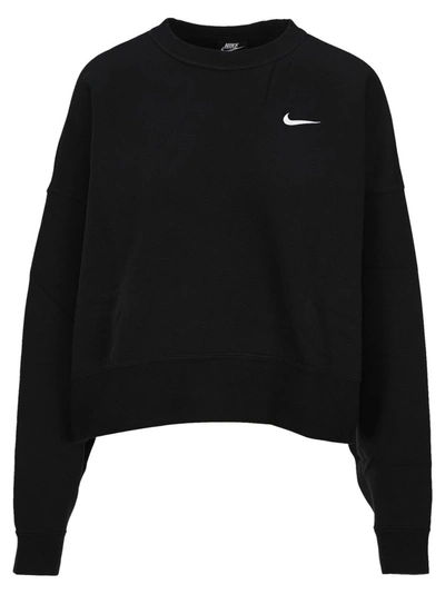 Nike Sportswear Essential Women's Fleece Crew Sweatshirt In Black,white