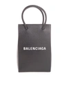 BALENCIAGA CHECKED TEXTURE LEATHERED SHOPPING MOBILE PHONE BAG IN BLAC