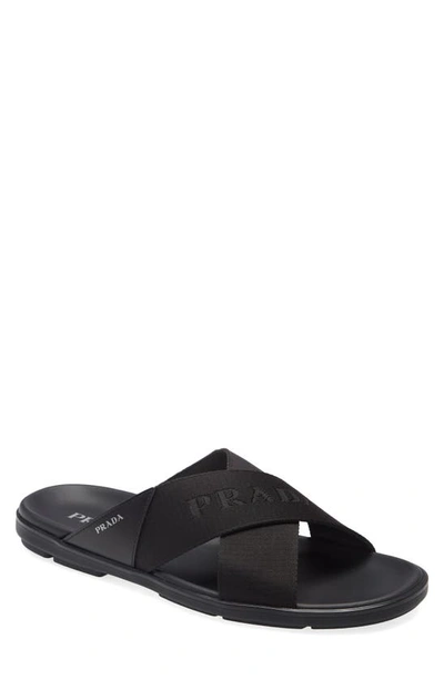 Prada Spazzolato Slide Sandal In Nero