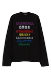 BALENCIAGA MULTICOLOR MULTILINGUAL LOGO INTARSIA SWEATER,646491T1595