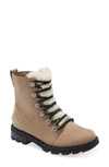 Sorel Lennox Lace-up Boot With Genuine Shearling Trim In Nature Sandy Tan