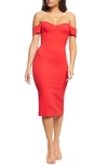 Dress The Population Bailey Off The Shoulder Body-con Dress In Rouge