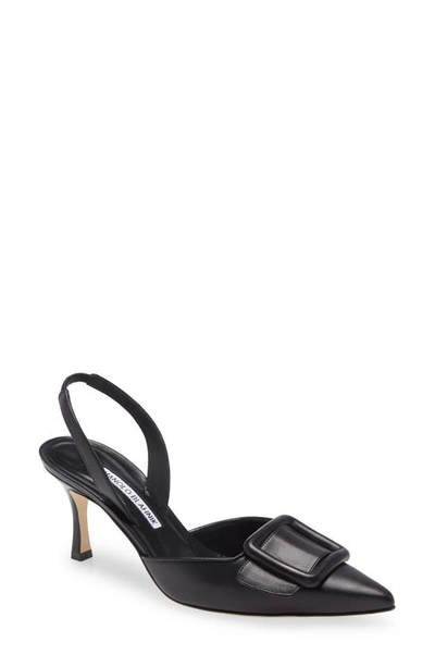 Manolo Blahnik Maysli Buckle Slingback Pointed Toe Pump In Black