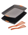 Rachael Ray Bakeware Oven Lovin' Nonstick Double Batch Cookie Pan And Utensil Set, 4-pc., Orange Handles In Gray With Orange Grips