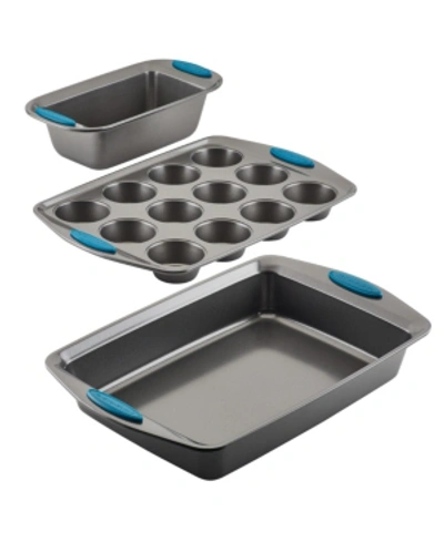 Rachael Ray Yum-o! 3-pc. Bakeware Oven Lovin' Nonstick Muffin, Loaf, And Cake Pan Set In Gray With Blue Grips