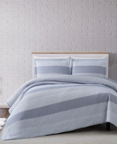 Truly Soft Multi Stripe King Quilt Set In Grey