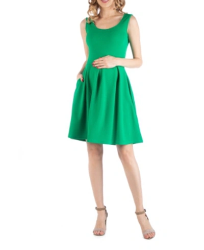 24seven Comfort Apparel Sleeveless Pleated Maternity Dress With Pockets In Green