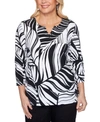 ALFRED DUNNER WOMEN'S MISSY CHECKMATE TROPICAL LEAVES TOP