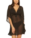 Bleu By Rod Beattie Pom Trim Cover-up Caftan In Black