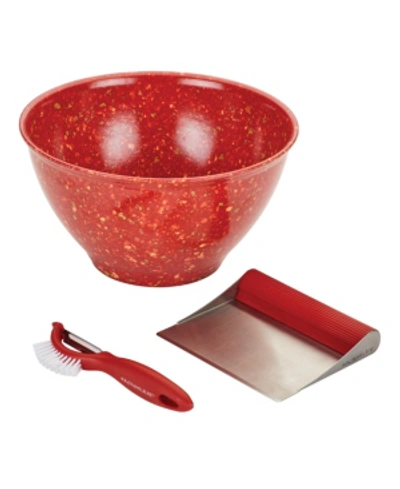 Rachael Ray Kitchen Prep Garbage Bowl, Veg-a-peel, And Bench Scrape Set In Red