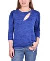 Ny Collection Women's 3/4 Sleeve Cutout Neck Top With Studs In Blue