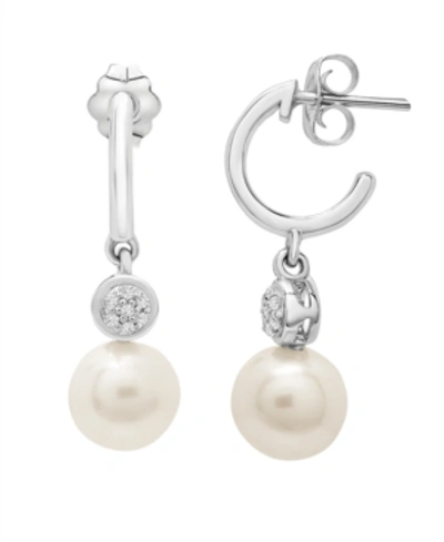 Macy's Cultured Freshwater Pearl (7mm) And Diamond (1/20 Ct. T.w.) Earrings In Sterling Silver