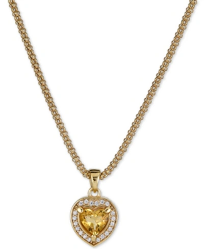 Macy's Citrine (5/8 Ct. T.w.) & White Topaz (1/4 Ct. T.w.) Heart Pendant Necklace In 14k Gold-plated Sterli In Sterling Silver