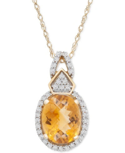 Macy's Citrine (2-1/3 Ct. T.w.) & Diamond (1/5 Ct. T.w.) 18" Pendant Necklace In 14k Gold