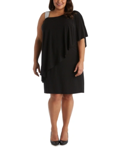 R & M Richards Plus Size Rhinestone-trim One-shoulder Dress In Black