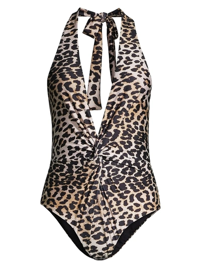 Ganni Women's Leopard-print Halter One-piece Swimsuit