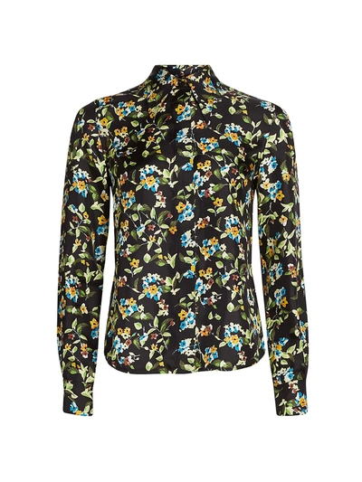 Victoria Beckham Floral Silk Shirt In Night Flor