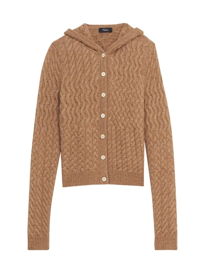 Theory Hooded Cable-knit Cardigan In Camel