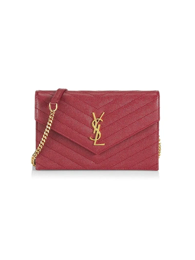 Saint Laurent Small Monogram Matelassé Leather Wallet-on-chain In Red Laquer