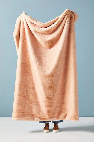 Anthropologie Aleksi Faux Fur Throw Blanket In Orange