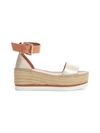 See By Chloé Glyn Leather Espadrille Platform Wedge Ankle Strap Sandals In Gold
