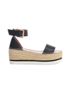 See By Chloé Glyn Leather Platform Espadrille Wedge Sandals In Black