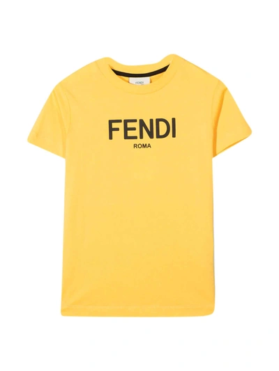 Fendi Kids' Logo印花t恤 In Yellow