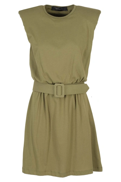 Federica Tosi Padded-shoulder Belted Dress In Green
