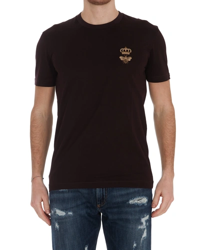 Dolce & Gabbana Black Cotton T-shirt With Crown And Bee Embroidery