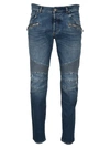 BALMAIN TAPERED RIPPED BLUE COTTON JEANS,11692343