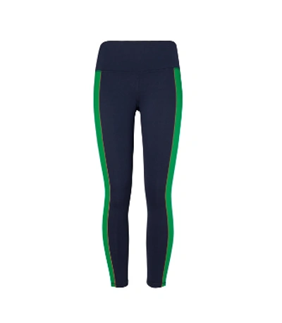 Tory Sport Tory Burch High-rise Weightless Contrast-piped 7/8 Leggings In Tory Navy/vineyard