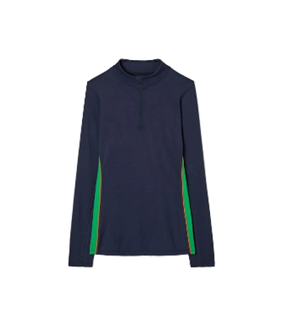 Tory Sport Tory Burch Weightless Contrast-piped Half-zip Pullover In Tory Navy/vineyard