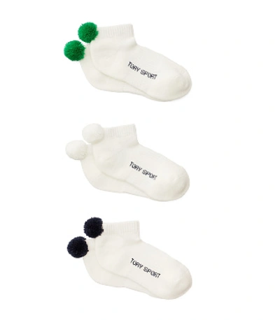 Tory Sport Tory Burch Performance Compression Pom-pom Socks, 3-pack In Snow White/tory Navy/vineyard