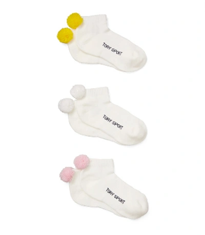 Tory Sport Performance Compression Pom-pom Socks, 3-pack In Snow White / Pink Pirouette / Lemon Curd