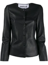 Sword 6.6.44 Collarless Leather Jacket In Black