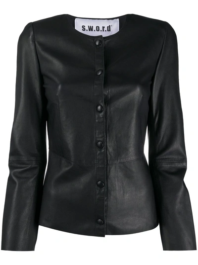 Sword 6.6.44 Collarless Leather Jacket In Black