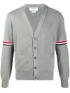 Thom Browne 4-bar Stripe V-neck Cardigan In Gray