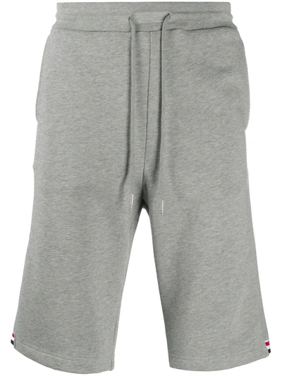 Thom Browne Loopback Cotton Stripe Sweat Shorts In Grey