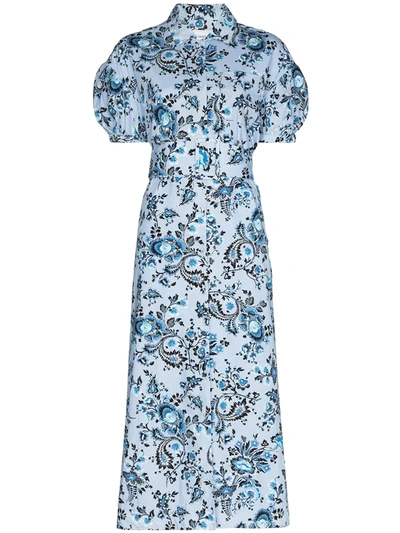 Erdem Frederick Floral Vine-print Midi Shirtdress In Blue