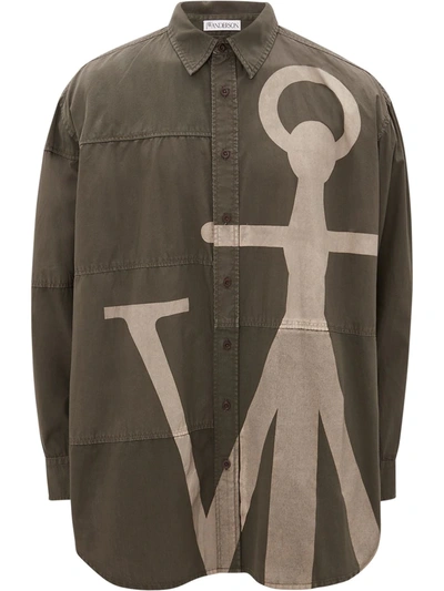 Jw Anderson Oversized J Anchor Cotton Shirt In Brown