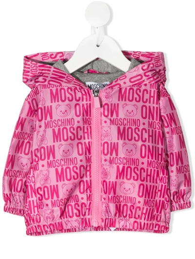 Moschino Babies' All Over Print Hooded Nylon Jacket In Fuxia Toy