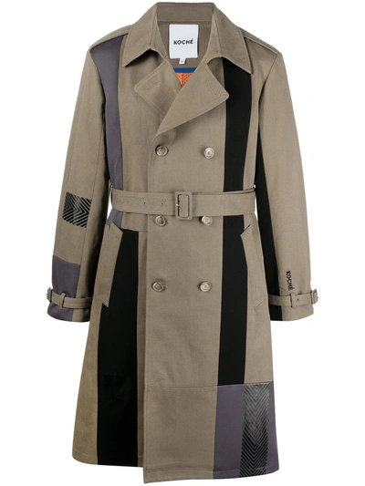 Koché Panelled Double-breasted Trench Coat In Green