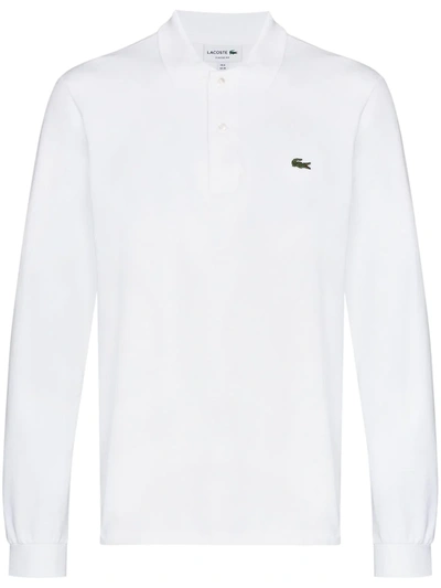 Lacoste Classic Fit Long-sleeve Pique Polo Shirt In White