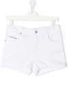Diesel Kids White Denim Shorts With Logo Patch