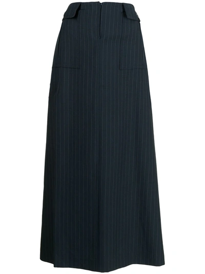 Pre-owned Gucci Pinstriped Maxi Skirt In Blue