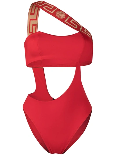 Versace Greca Key Cut-out Swimsuit In Red