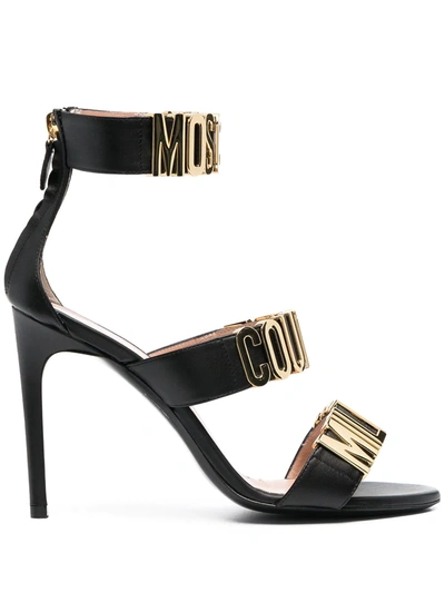 Moschino Logo-letter Leather Sandals In Black