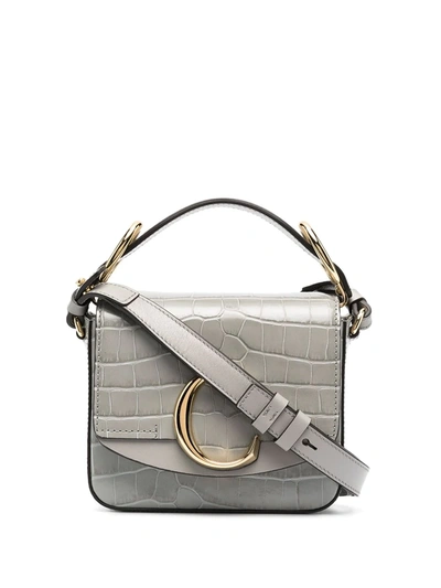 Chloé Mini C Top Handle Bag In Grey