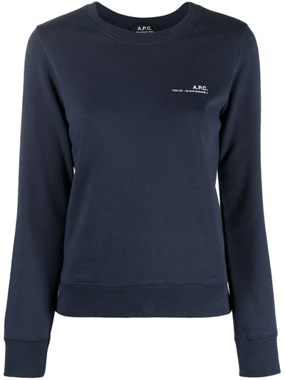 Apc Logo-print Cotton Sweatshirt In Blue